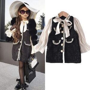 Girl's dress formal designer cute fashion blouse tweed trendy fancy dress 3t